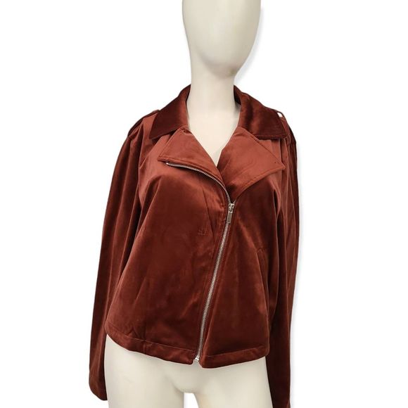 Lauren Conrad Chic Burghandy Faux Suede Moto Jacket large - Picture 3 of 10